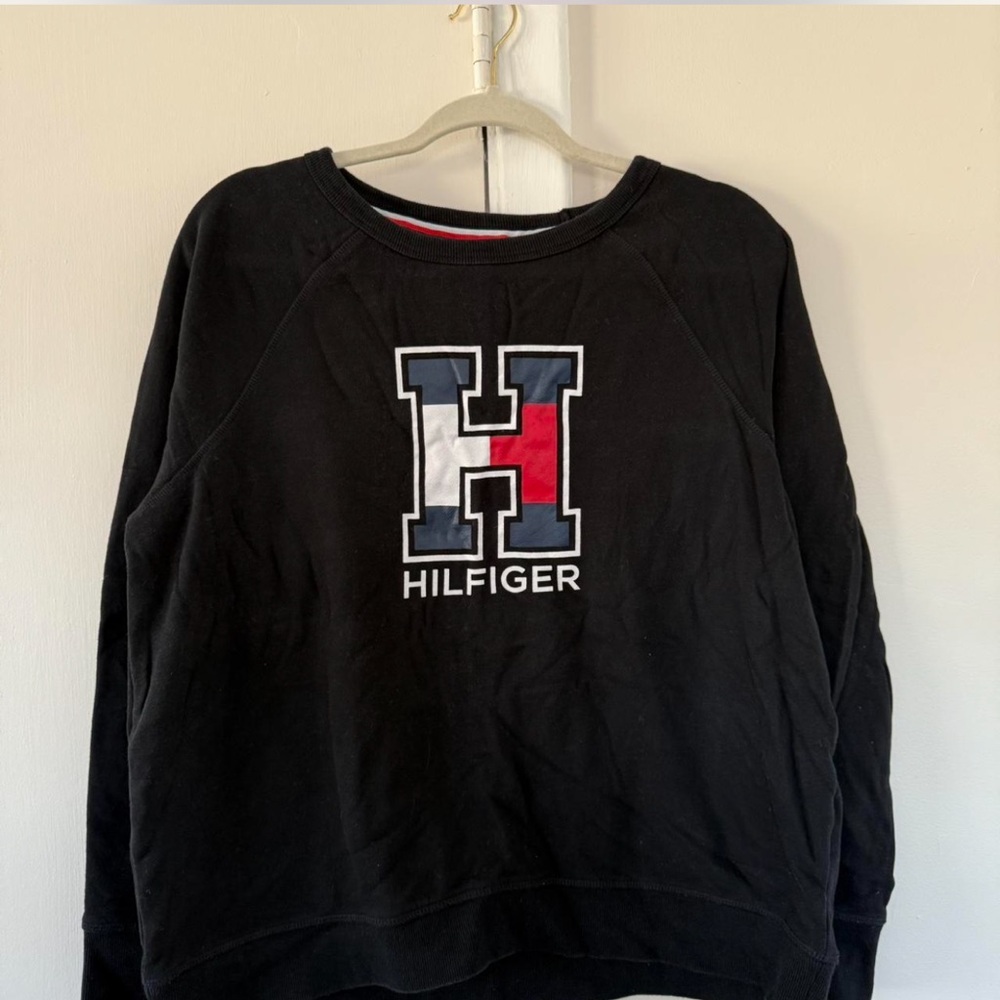 Tommy Hilfiger Black Hoodie with Red and White Accents
